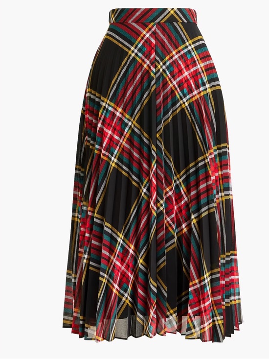 J. Crew Dresses & Skirts - J. Crew Black Plaid Pleated Midi Skirt with Red & Yellow Accents NWT 650